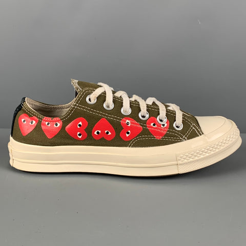 CONVERSE x COMME des GARCONS PLAY Talla 7 Zapatillas de deporte con forma de corazón de lona verde y rojo