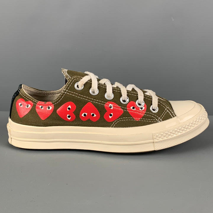 CONVERSE x COMME des GARCONS PLAY Size 7 Green Red Canvas Heart Sneakers