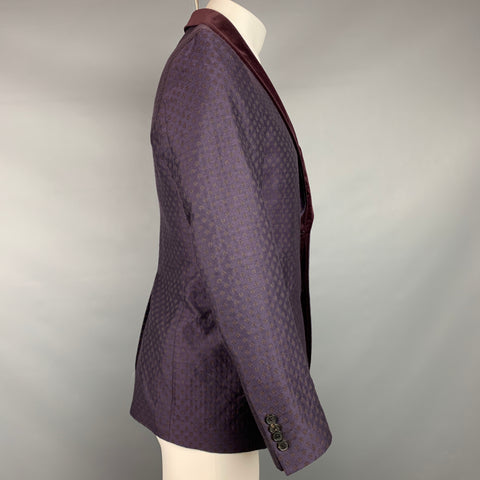 SALVATORE FERRAGAMO Size 38 Purple & Tan Print Wool / Silk Sport Coat