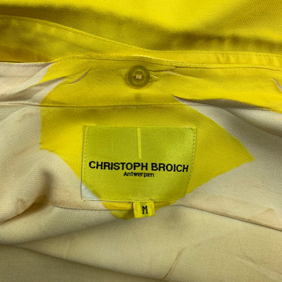 CHRISTOPH BROICH Size M Yellow Graphic Polyester Button Up Short Sleeve Shirt