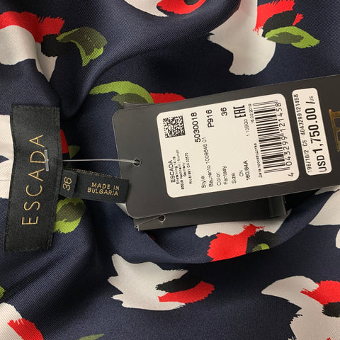 ESCADA Taille 6 Veste surdimensionnée en viscose à imprimé abstrait bleu marine et blanc