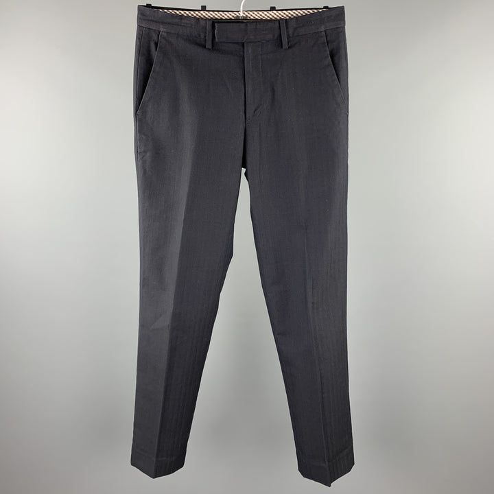 ETRO Taille 30 Pantalon habillé noir en coton / laine avec braguette zippée
