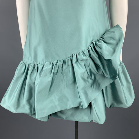 MOSCHINO Size 10 Aqua Teal Silk Blend Satin Ruffle Dress