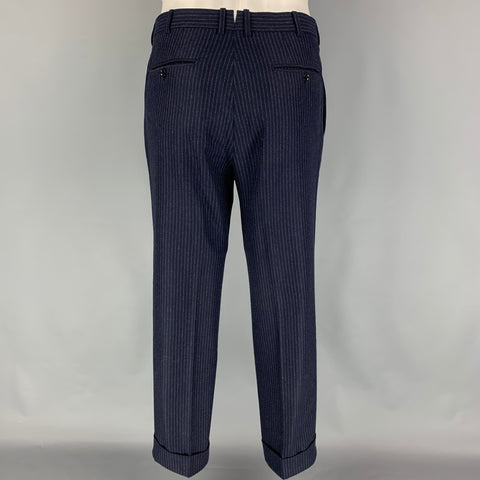 ERMENEGILDO ZEGNA Size 40 Navy Blue Chalkstripe Wool Cashmere Suit
