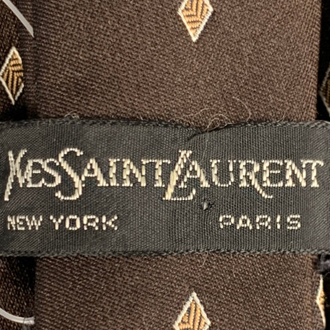 YVES SAINT LAURENT Brown Yellow Diamond Silk Jacquard Tie
