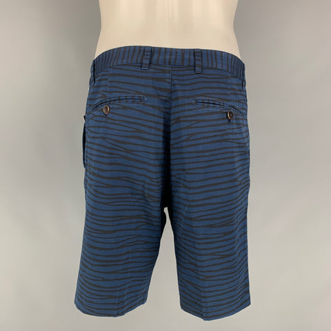 LOUIS VUITTON Size 32 Blue Black Stripe Cotton Pleated Shorts