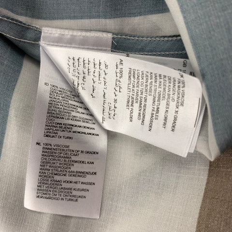REISS Slim Fit Size L White & Blue Stripe Viscose Short Sleeve Shirt