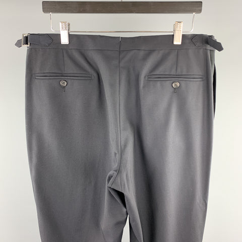 DUNHILL Size 34 Black Solid Wool Tuxedo Dress Pants