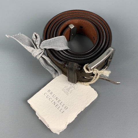 BRUNELLO CUCINELLI Size 35 Charcoal Distressed Suede Belt
