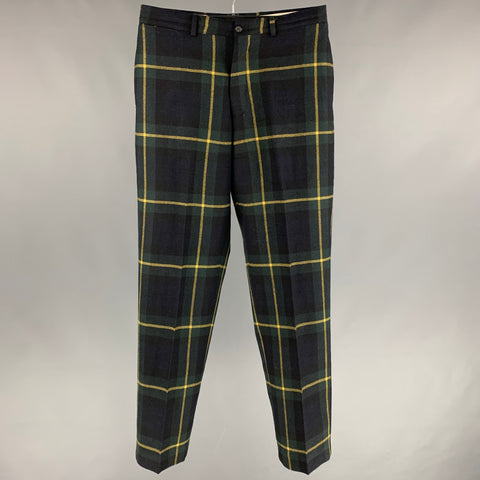 RRL by RALPH LAUREN Size 32 Navy & Black Green Blackwatch Plaid Wool Dress Pants