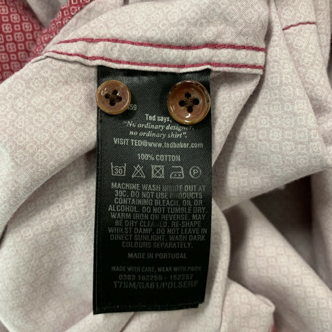 TED BAKER Size L Red Pink Dots Cotton Long Sleeve Shirt