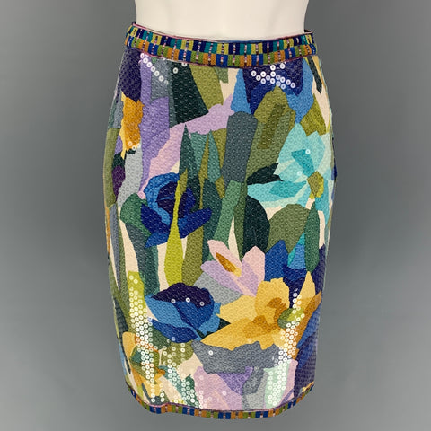 MISSONI 1991 Collection Size 6 Multi-Color Silk Abstract Floral A-Line Skirt