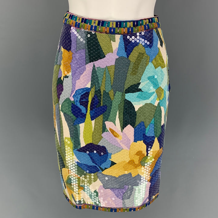 MISSONI 1991 Collection Size 6 Multi-Color Silk Abstract Floral A-Line Skirt