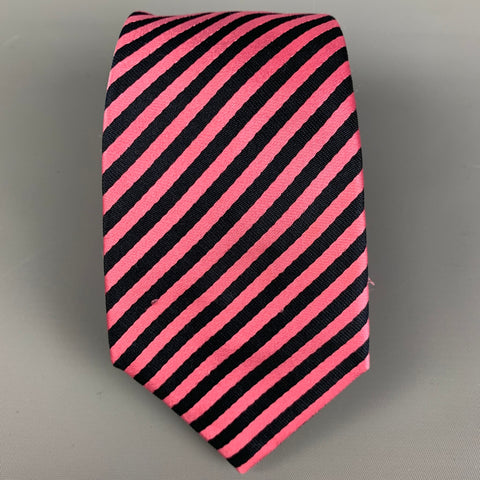 RICHARD JAMES Pink Black Diagonal Stripe Silk Tie