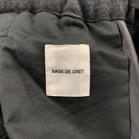 SAGE DE CRET Size L Black Window Pane Wool / Cotton Elastic Waistband Casual Pants