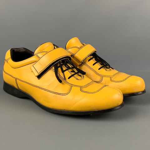 PRADA Size 8.5 Yellow Contrast Stitch Leather Split Toe Lace Up Shoes