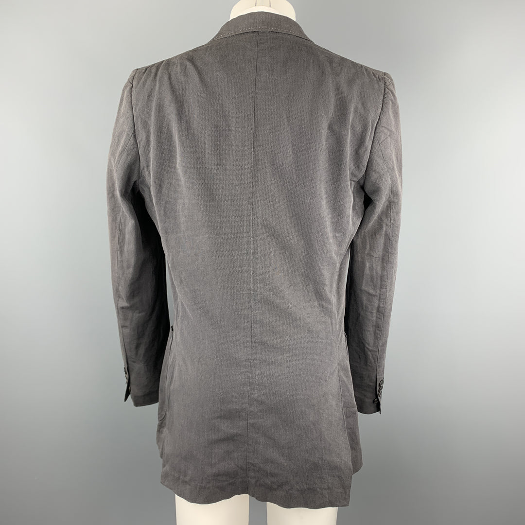 MAISON MARGIELA Talla 40 Abrigo deportivo de lino / algodón con solapa de muesca y bolsillos de parche gris oscuro