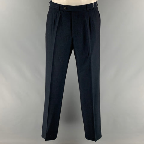 PRADA Size 44 Navy Virgin Wool Silk Single Breasted Suit