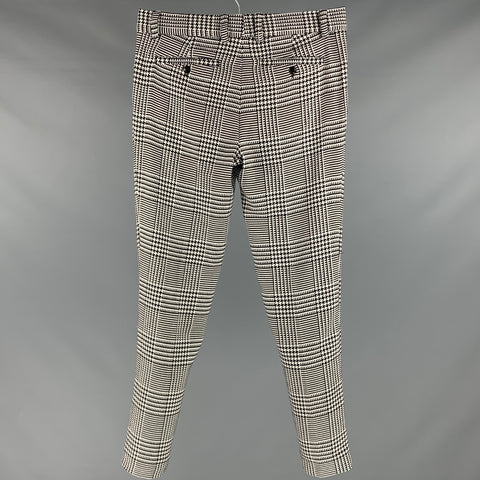 MR TURK Size 31 Black White Glenplaid Polyester Flat Front Casual Pants