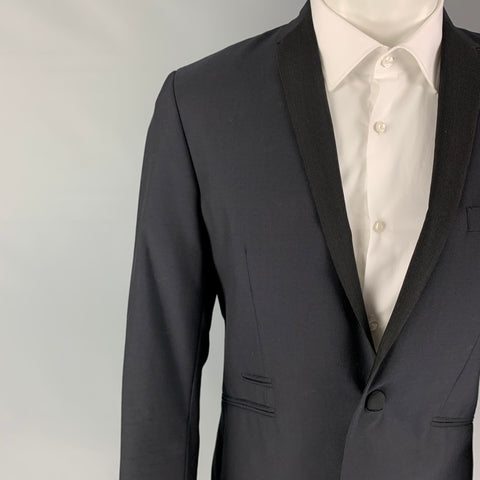 SPENCER HART Size 38 Black Wool Mohair Tuxedo Sport Coat