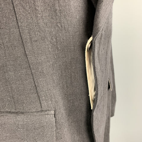 ALEXANDER MCQUEEN Size 42 Black Linen Notch Lapel Hidden Button Sport Coat