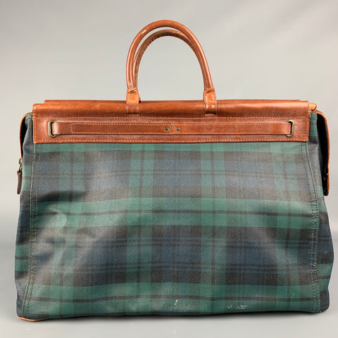 Vintage RALPH LAUREN Green & Black Tan Blackwatch Leather Duffle Bag