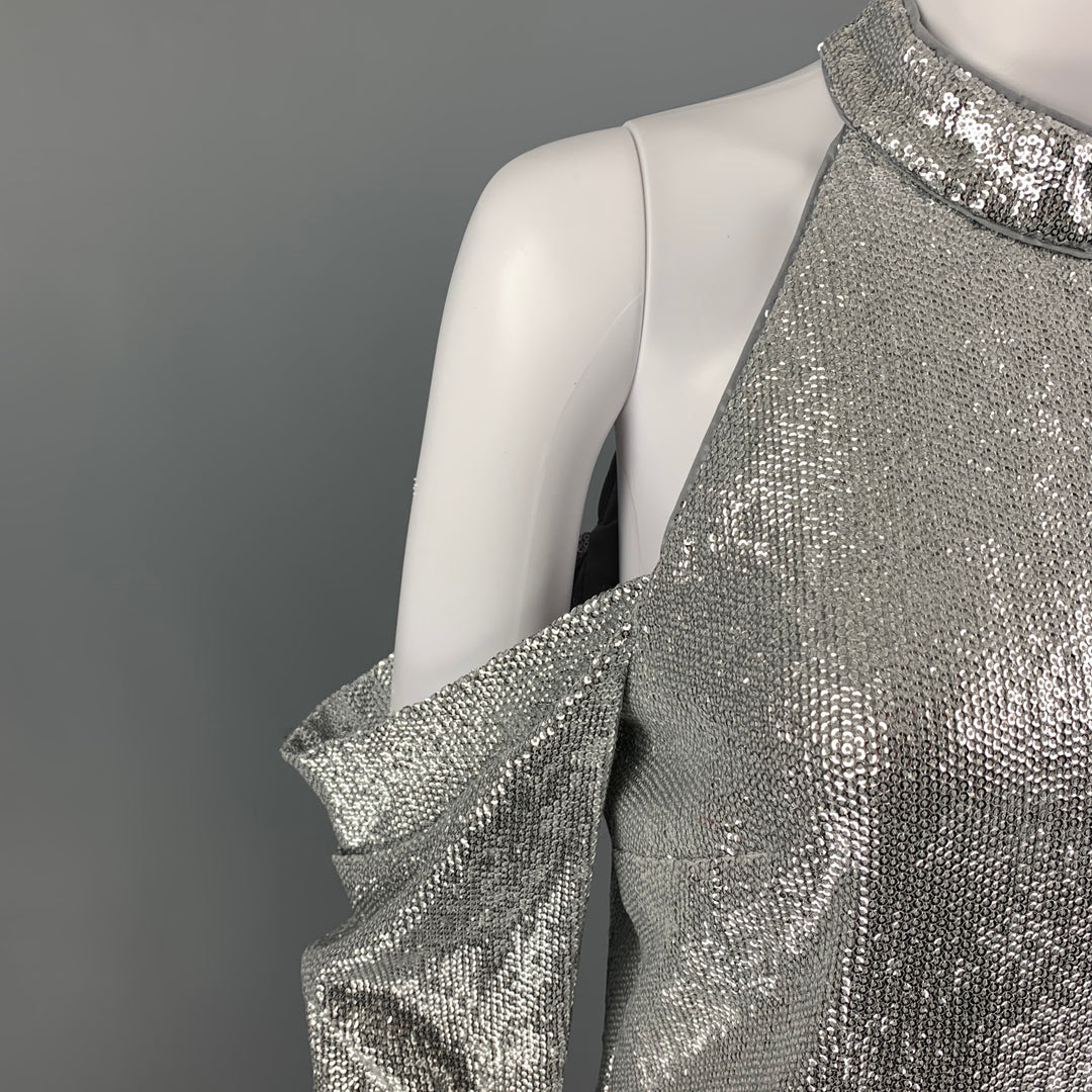 rachel zoe off the shoulder dress RACHEL ZOE Size 6 Silver Rayon Sequined Off-Shoulder Dress Top – Sui  Generis Designer Consignment