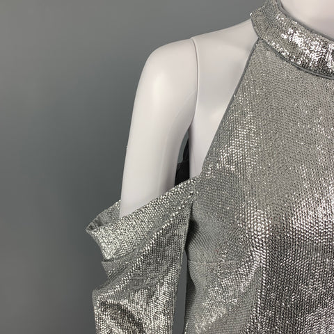 RACHEL ZOE Size 6 Silver Rayon Sequined Off-Shoulder Dress Top