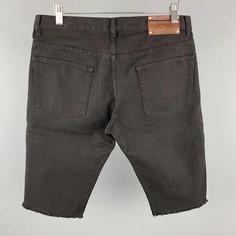 DRIES VAN NOTEN Size 31 Black Embroidered Denim Button Fly Shorts