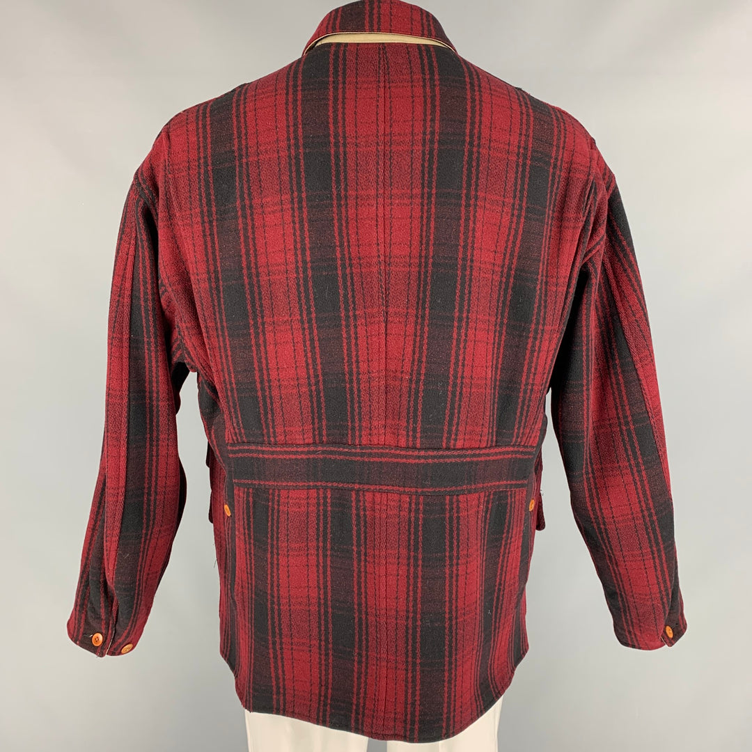 POLO by RALPH LAUREN Size M Burgundy & Black Plaid Wool / Cotton Reversible Jacket