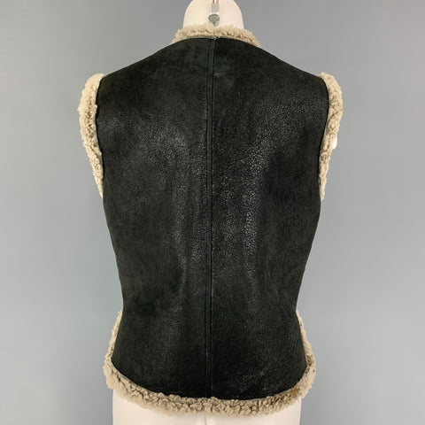 Vintage THOMAS BURBERRY Size S Black Oatmeal Shearling Vest