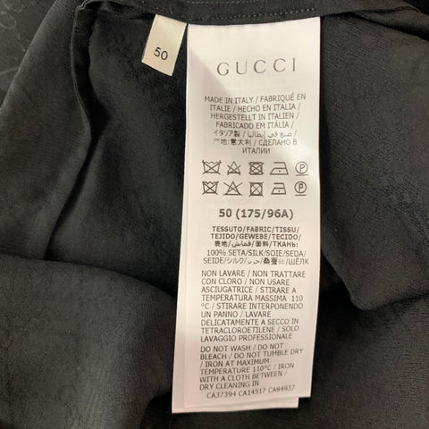GUCCI Size L Black Monogram Silk Camp Short Sleeve Shirt