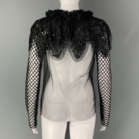 DRIES VAN NOTEN Size S Black Polyamide  Polyester Mesh Long Sleeve Blouse