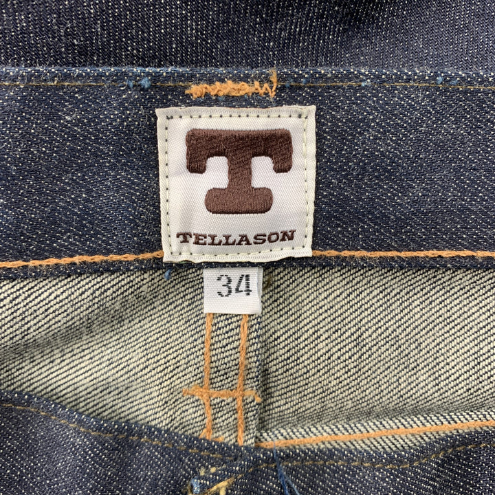 TELLASON Taille 34 Indigo Contrast Stitch Selvedge Denim Button Fly Jeans