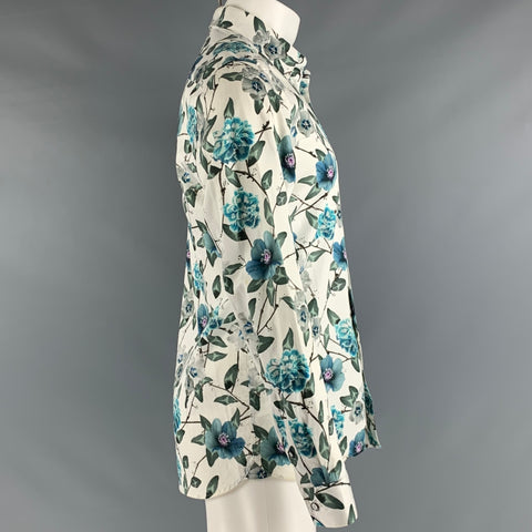 TED BAKER Size M White Blue Floral Cotton Long Sleeve Shirt