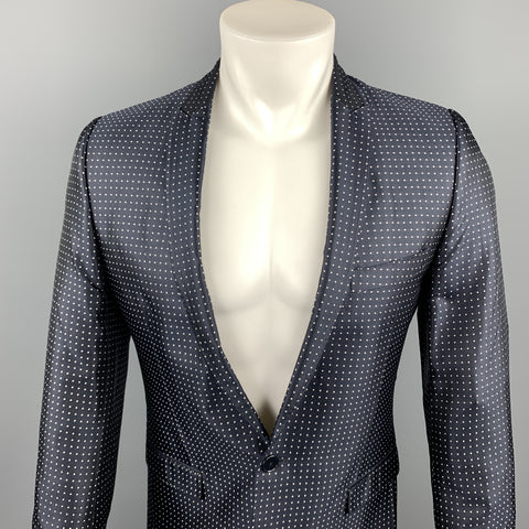 DOLCE & GABBANA Size 36 Navy Dots Silk Peak Lapel Sport Coat