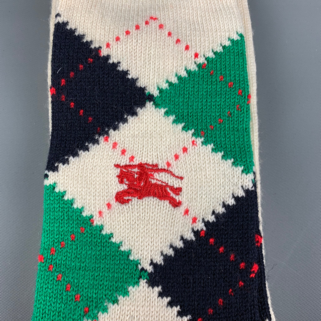 BURBERRYS Size L Beige Navy & Green Argyle Wool Nylon Knit Socks