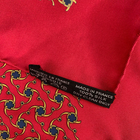 HERMES Red Gold Abstract Silk Twill Pocket Square