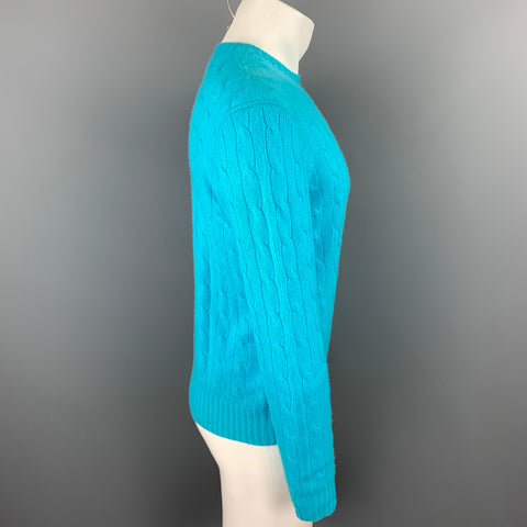 POLO by RALPH LAUREN Size M Aqua Cable Knit Cashmere Crew-Neck Sweater