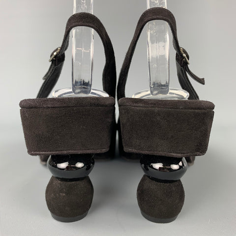DRIES VAN NOTEN Size 8.5 Black Suede Platform Slingback Sandals