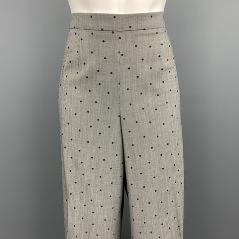 ESCADA Taille 14 Pantalon habillé en laine mélangée grise à pois à jambe large