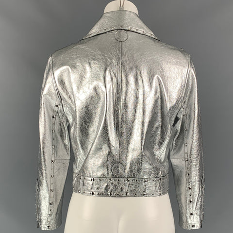 MARC by MARC JACOBS Size 6 Silver Leather Studded Rhinestones Cropped Jacket