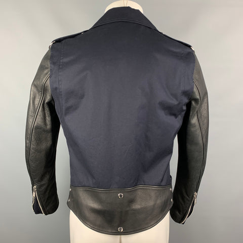 SANDRO Size M Navy & Black Patchwork Cotton Biker Jacket
