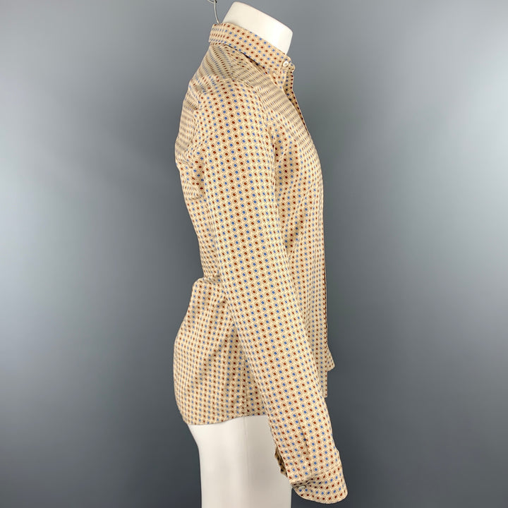 PRADA Taille S Chemise à manches longues boutonnée en coton imprimé kaki