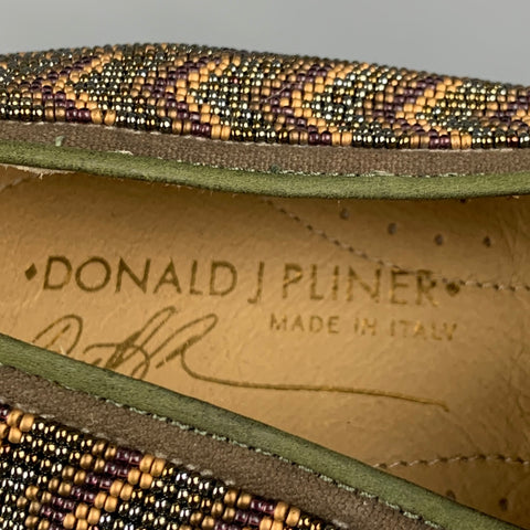 DONALD J PLINER Size 10 Green Purple Beaded Leather Slip On Loafers