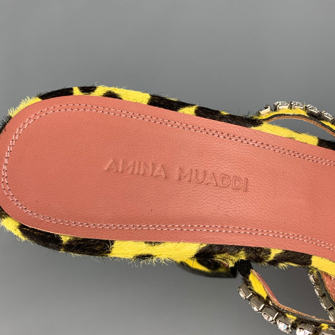 AMINA MUADDI Size 8 Yellow & Black Animal Print Pony Hair Leopard Pumps