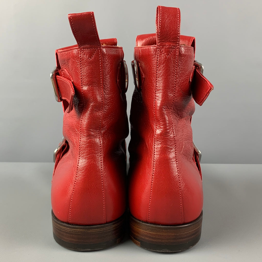 VIVIENNE WESTWOOD Size 11 Red Leather Belted Ankle Boots