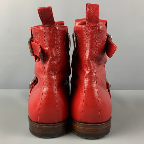 VIVIENNE WESTWOOD Taille 11 Bottines ceinturées en cuir rouge