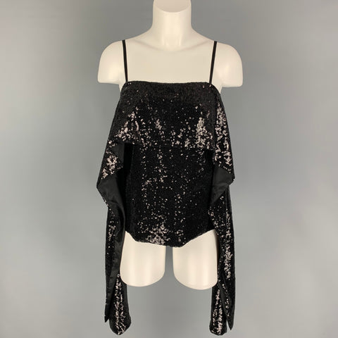 PRABAL GURUNG Size 0 Black Polyester Sequined Draped Dress Top