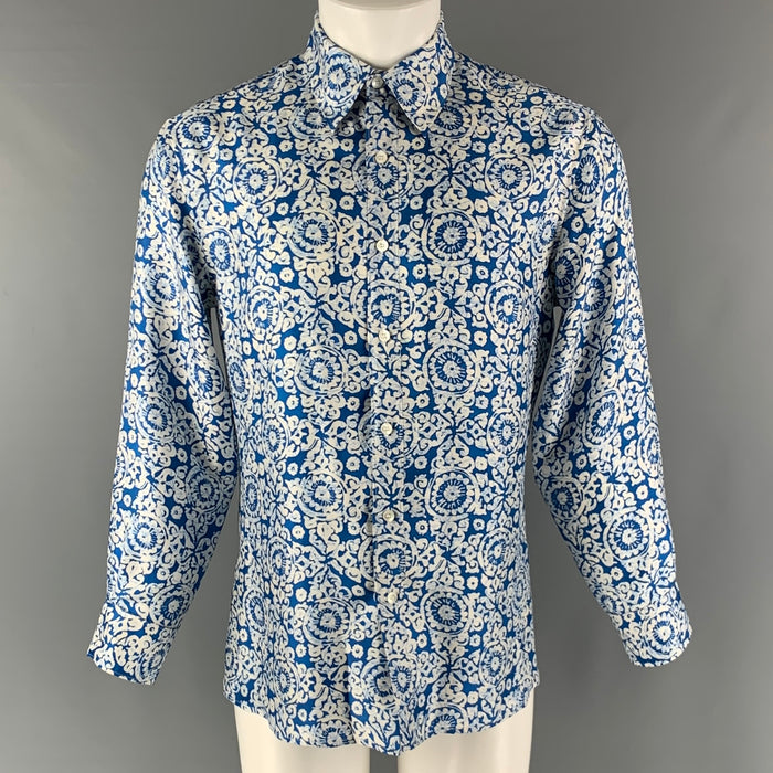 MICHAEL KORS Size M Blue White Abstrack floral Long Sleeve Shirt